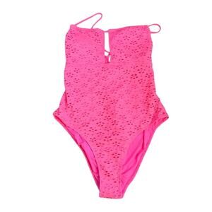 NWT Betsey Johnson Hot Pink Eyelet Strappy One Piece Swimsuit XL Beachy Dopamine